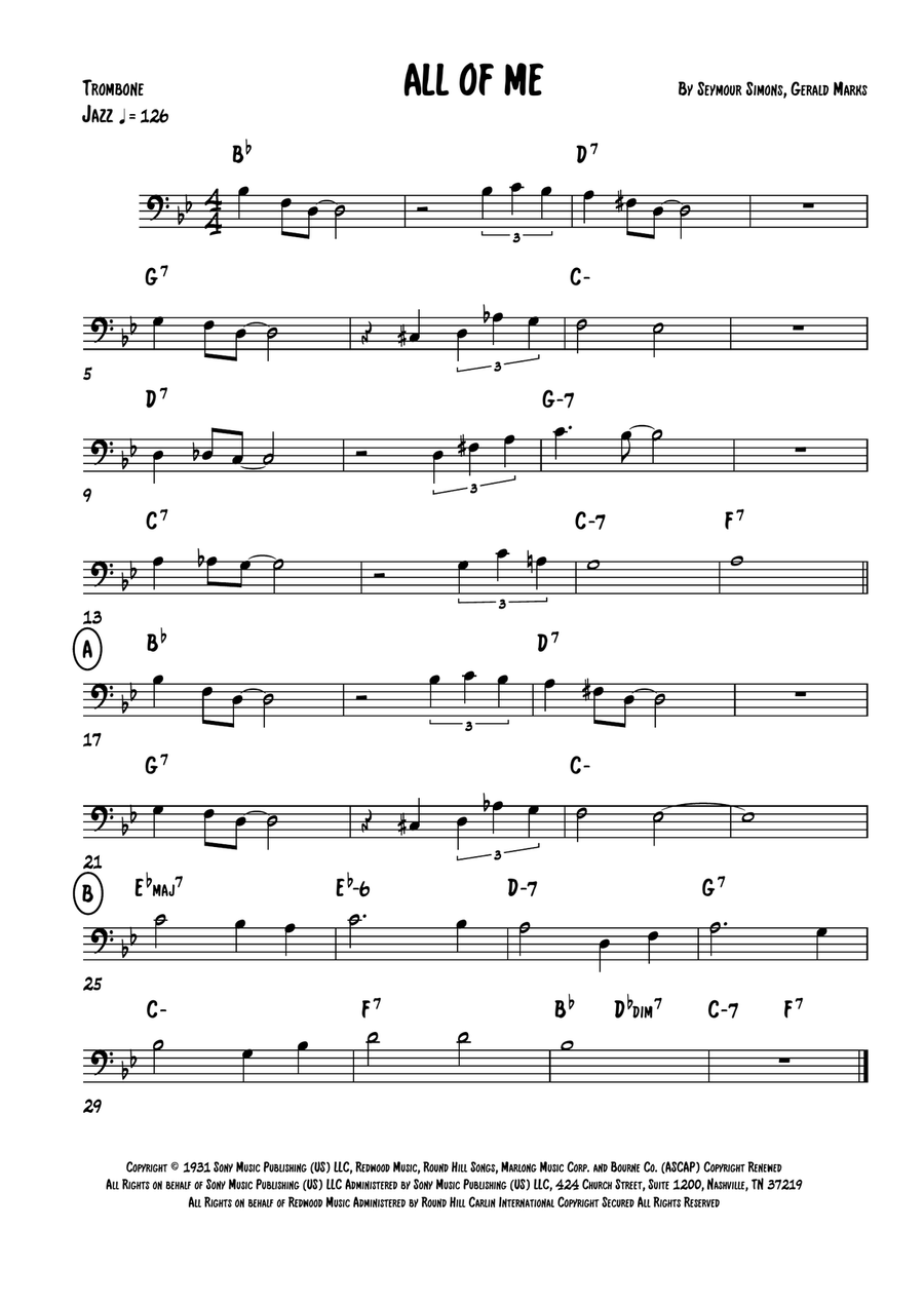 All Of Me Trombone Solo scores gallery preview page 1