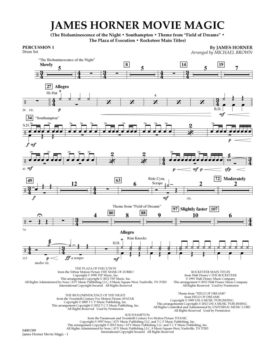 James Horner Movie Magic - Percussion 1 Concert Band scores gallery preview page 1