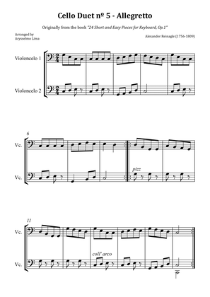 Cello Duet nº 5- Allegretto (Originally from the book "24 Short and Easy Pieces for Keyboard, Op.1")