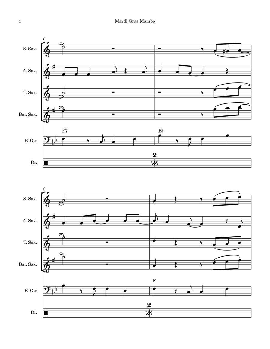 Mardi Gras Mambo Saxophone Quartet scores gallery preview page 4