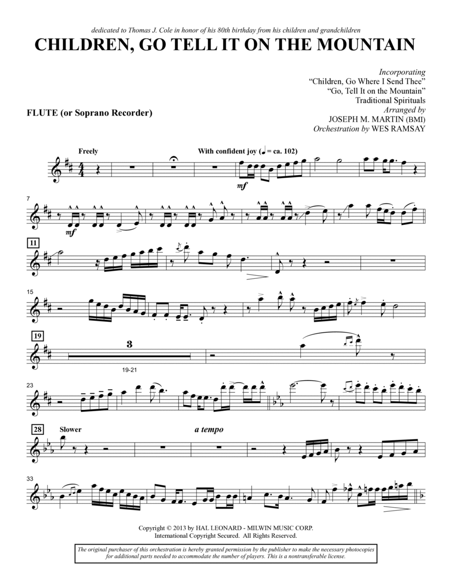 Children, Go Tell It on the Mountain - Flute/Soprano Recorder Choir scores gallery preview page 1