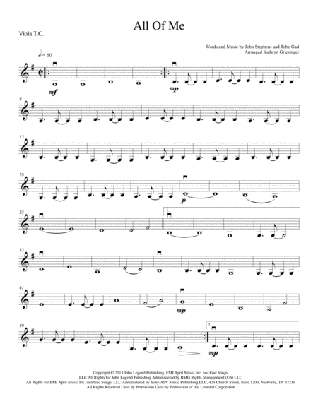 All Of Me by John Legend Cello - Digital Sheet Music