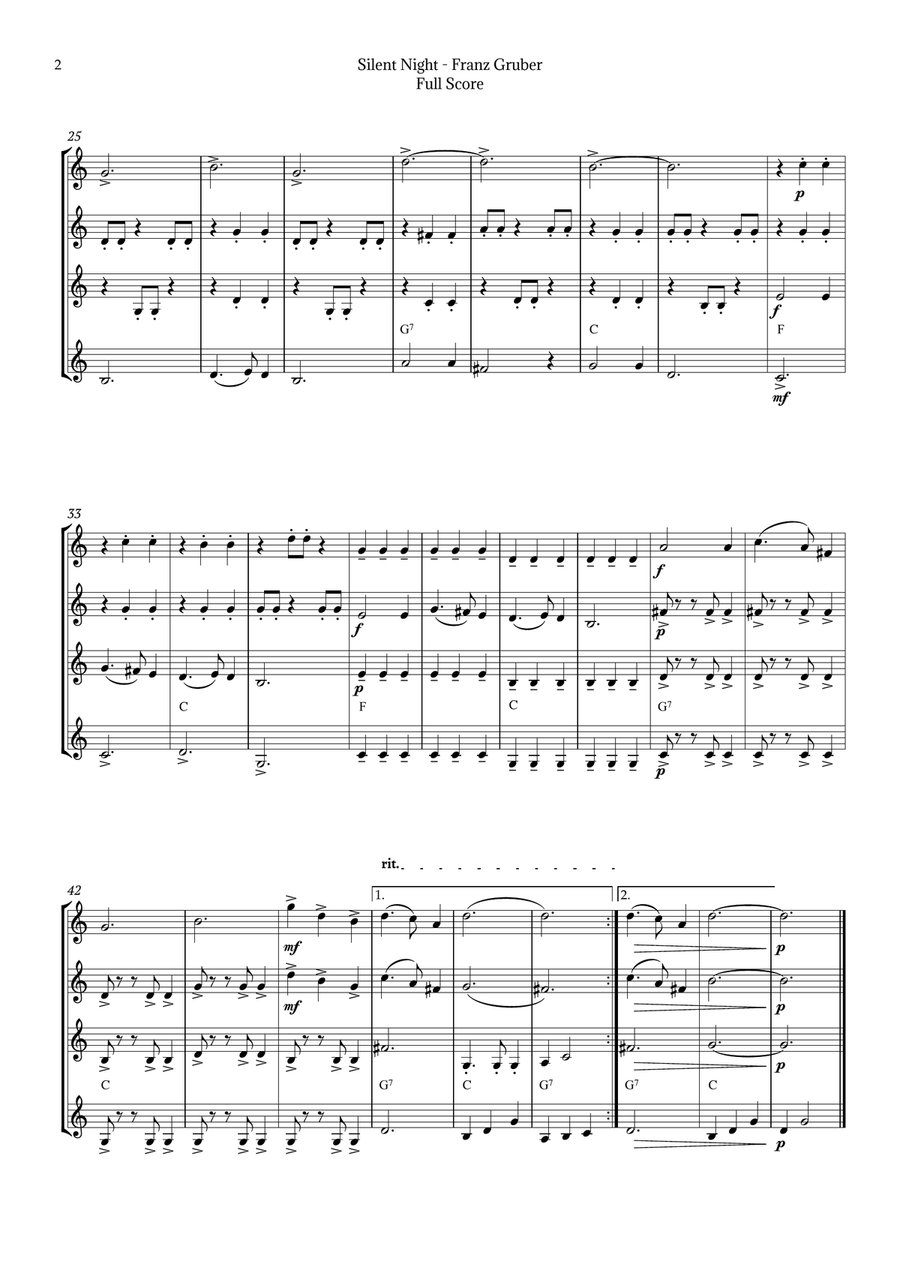 Silent Night for Horn Quartet Brass Quartet scores gallery preview page 2