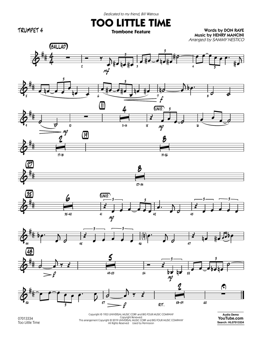 Too Little Time (arr. Sammy Nestico) - Conductor Score (Full Score) - Trumpet 4 Jazz Ensemble scores gallery preview page 1