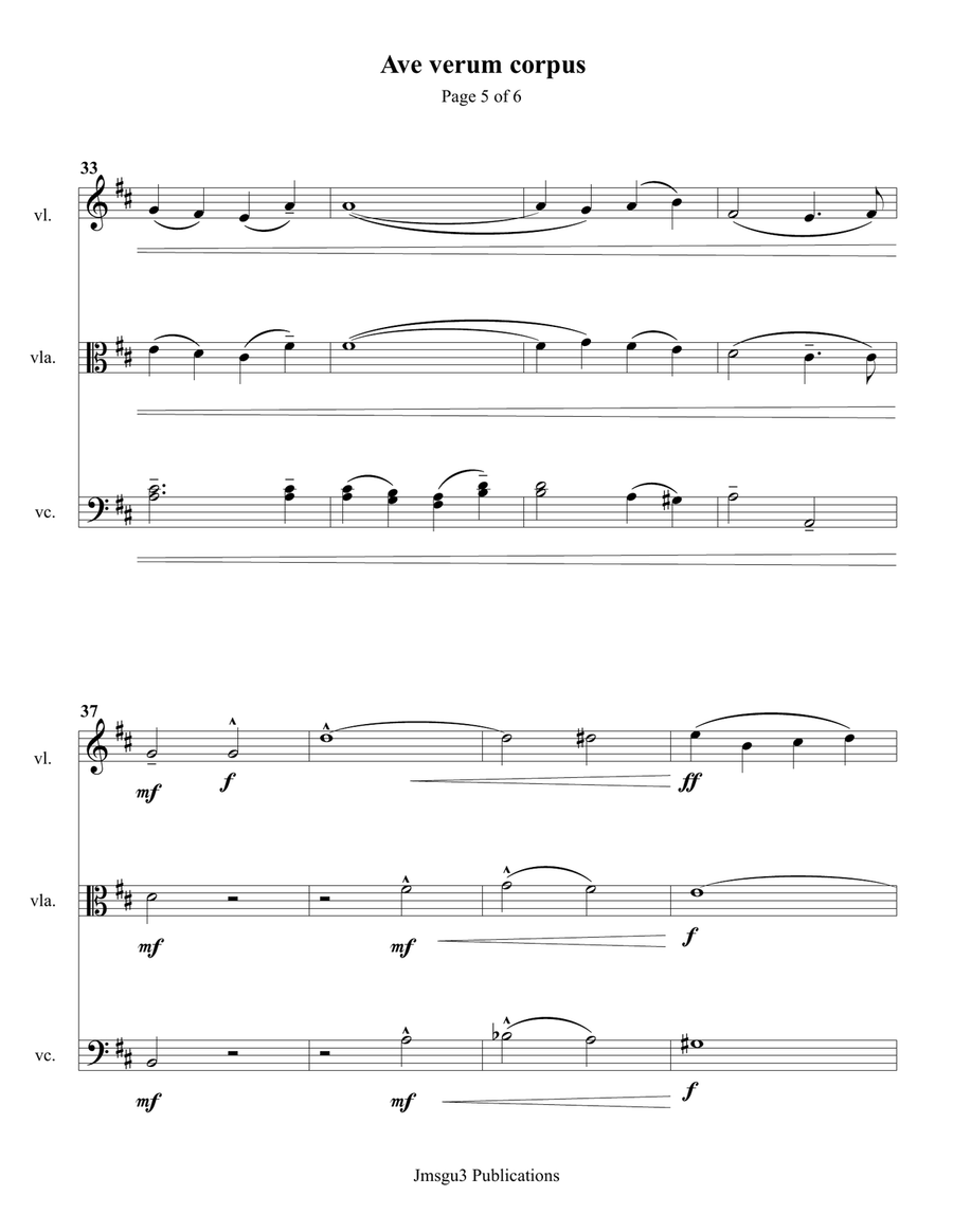 Mozart: Ave Verum Corpus for String Trio String Trio scores gallery preview page 5