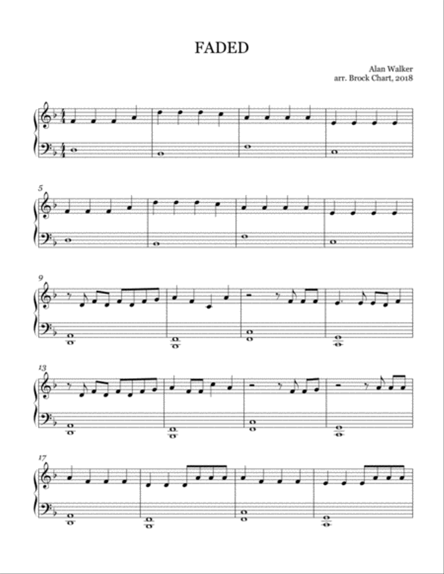 Faded Easy Piano scores gallery preview page 1