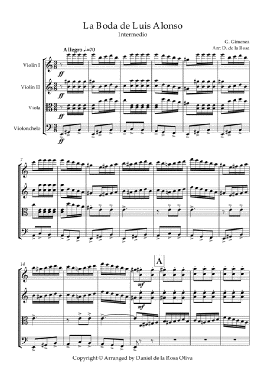 La Boda de Luis Alonso - G. Gimenez - For String Quartet (Full Score and Parts) String Quartet scores gallery preview page 2