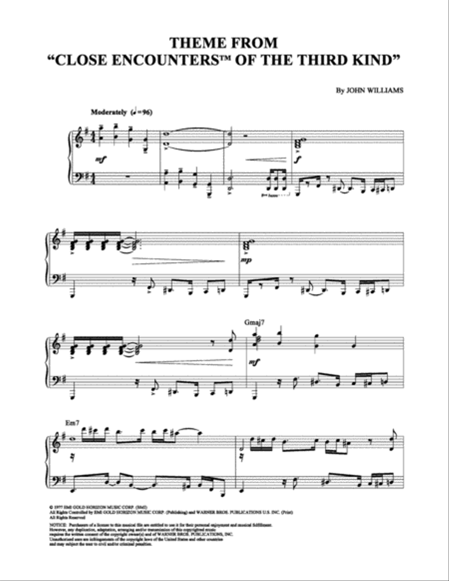 Close Encounters of the Third Kind (theme) Piano Solo scores gallery preview page 1