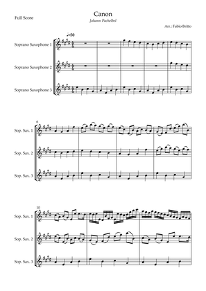 Canon - Johann Pachelbel (Wedding/Reduced Version) for Soprano Saxophone Trio