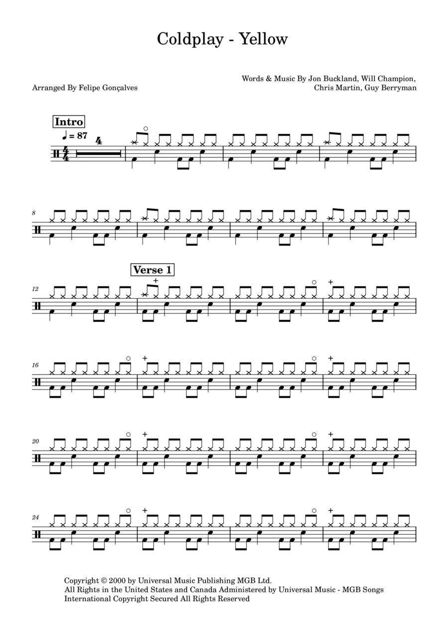 Yellow Drum Set scores gallery preview page 1