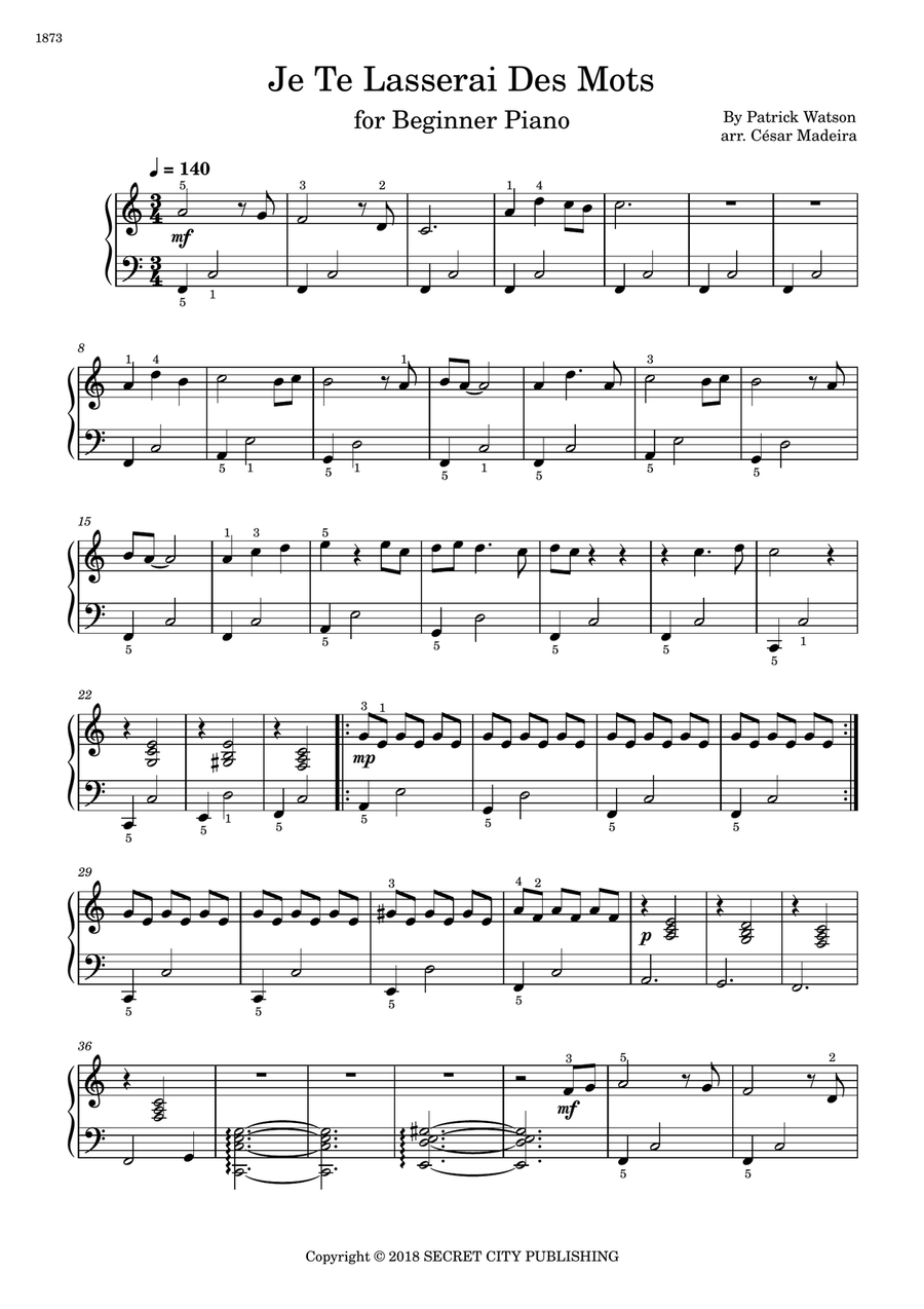 Je Te Laisserai Des Mots Easy Piano scores gallery preview page 2