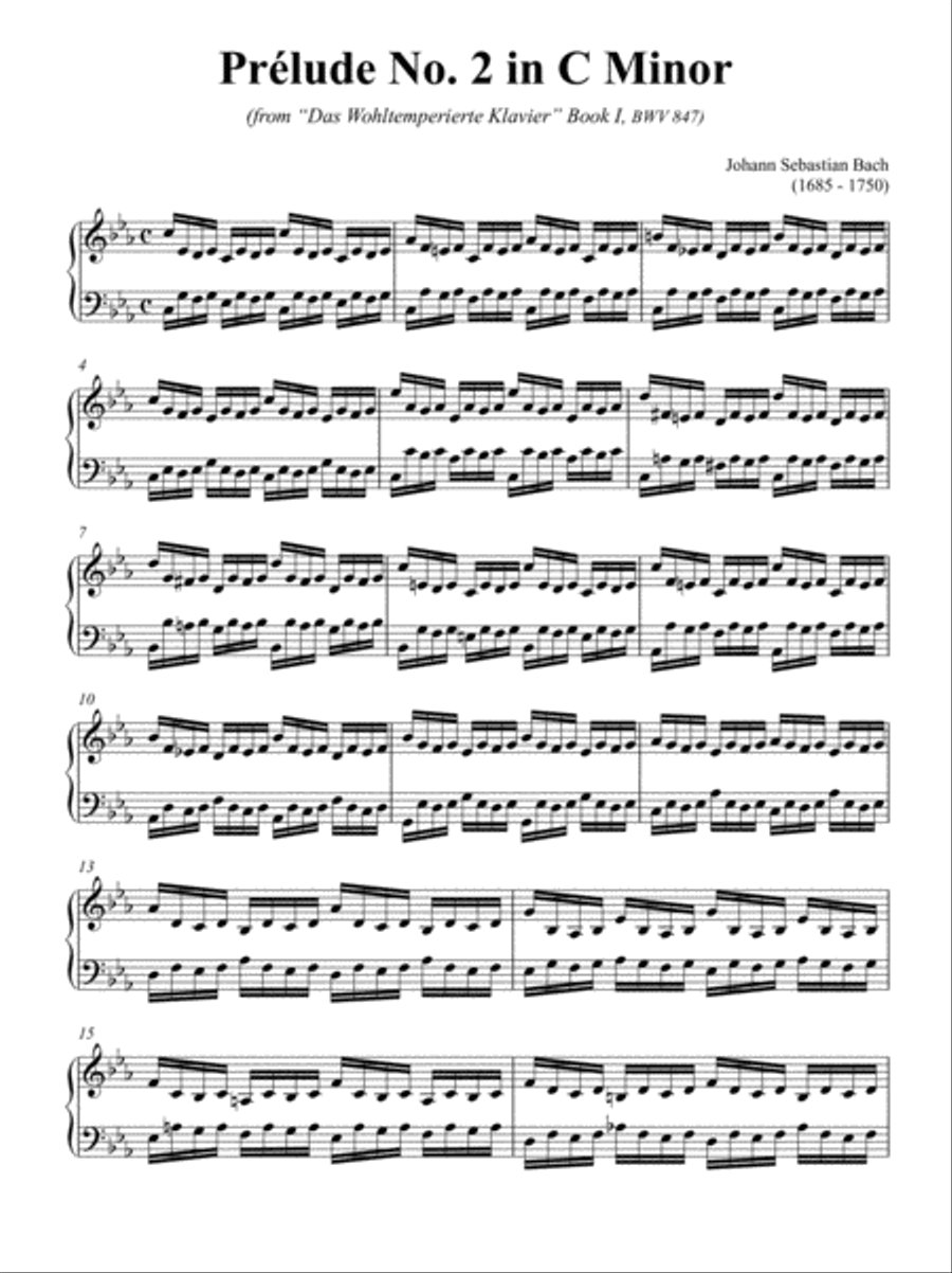 Prélude No. 2 in C Minor (from “Das Wohltemperierte Klavier” Book I, BWV 847) Piano Solo scores gallery preview page 3