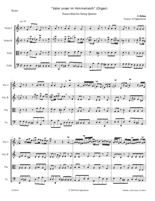G Böhm: "Vater Unser" for Organ arr. for String Quartet