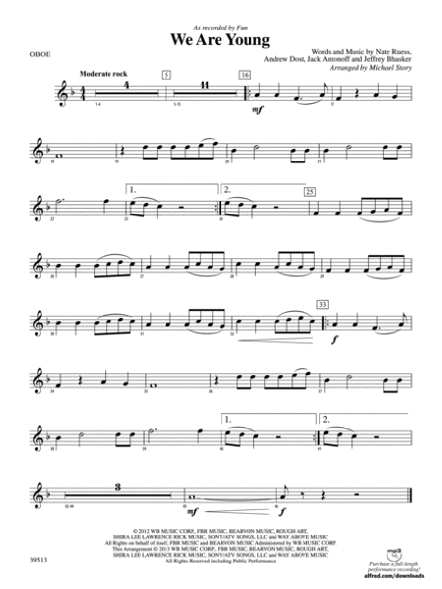 We Are Young: Oboe We Are Young: Oboe Concert Band scores gallery preview page 1