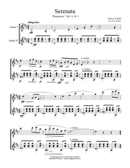 Serenata Rimpianto Op. 6 for easy guitar duo (D Major) image number null
