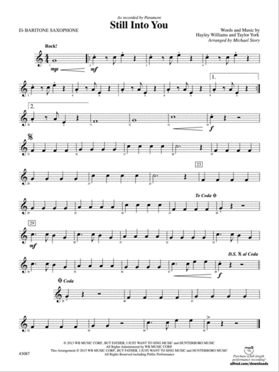Still Into You: E-flat Baritone Saxophone Concert Band scores gallery preview page 1
