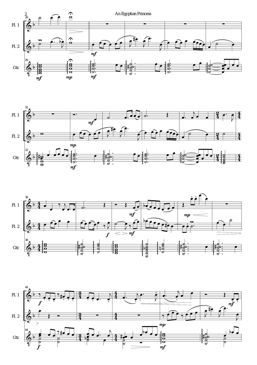 An Egyptian Princess for 2 flutes and guitar Flute scores gallery preview page 2