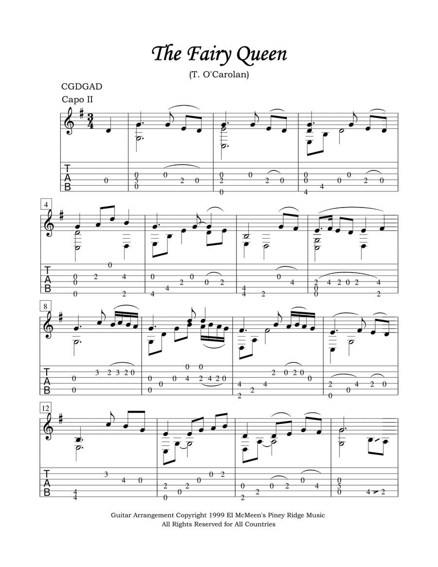 Fairy Queen (For Fingerstyle Guitar Tuned CGDGAD) Acoustic Guitar scores gallery preview page 1