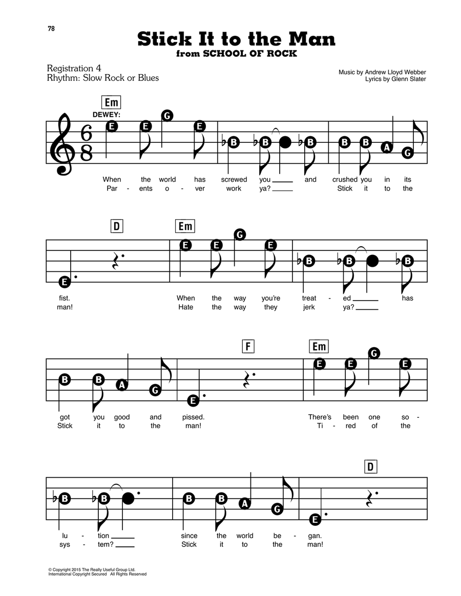 Stick It To The Man (from School of Rock: The Musical) Electronic Keyboard scores gallery preview page 1