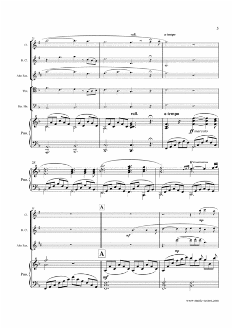 O Holy Night; Cantique de Noel - Clarinet, Bass Clarinet, Alto Sax, Trombone, Baritone Horn and Pian Bass Clarinet scores gallery preview page 5