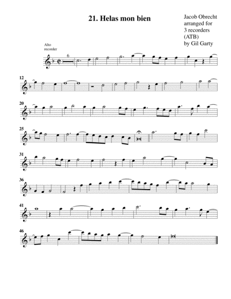 Helas mon bien (arrangement for 3 recorders)