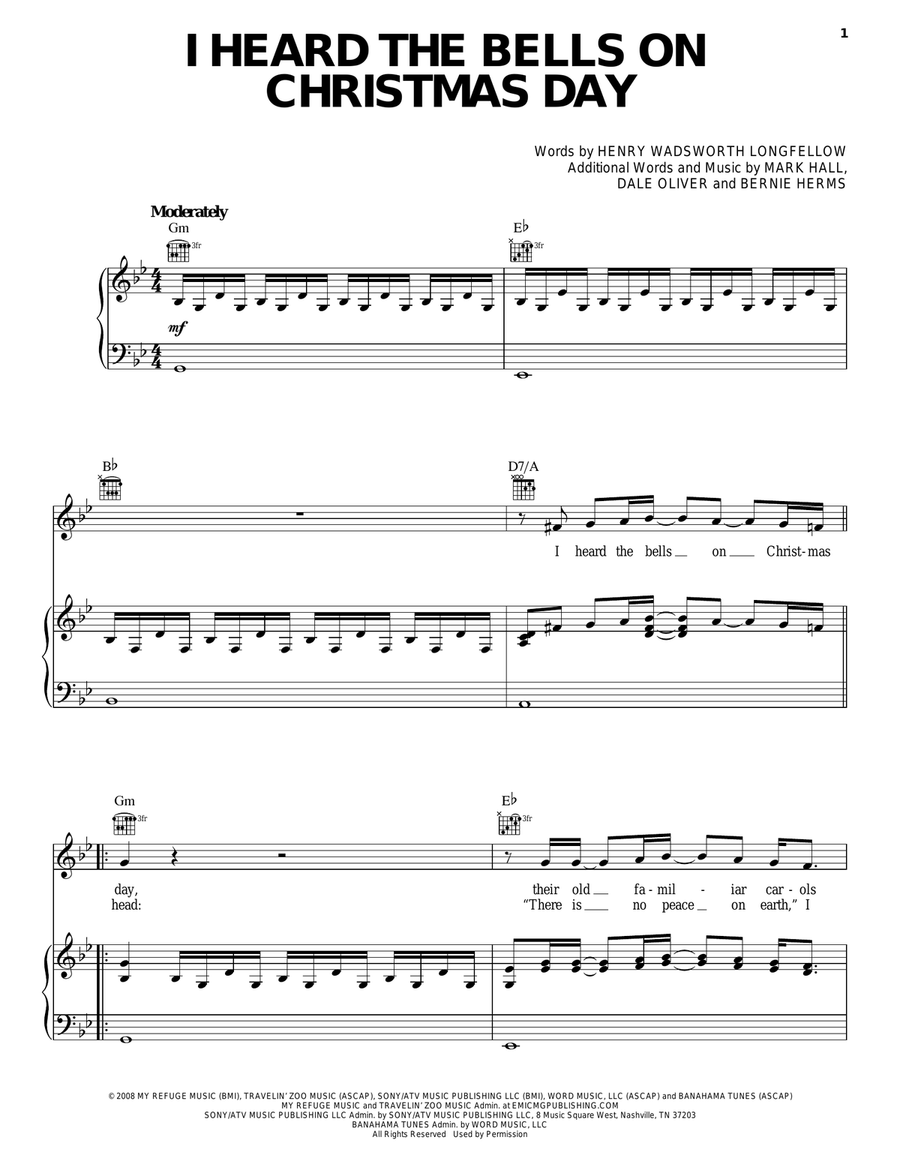 I Heard The Bells On Christmas Day Piano, Vocal, Guitar scores gallery preview page 1
