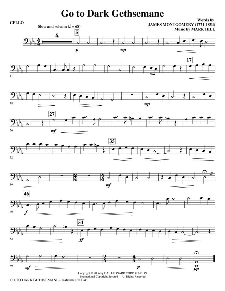 Go To Dark Gethsemane - Cello Choir scores gallery preview page 1