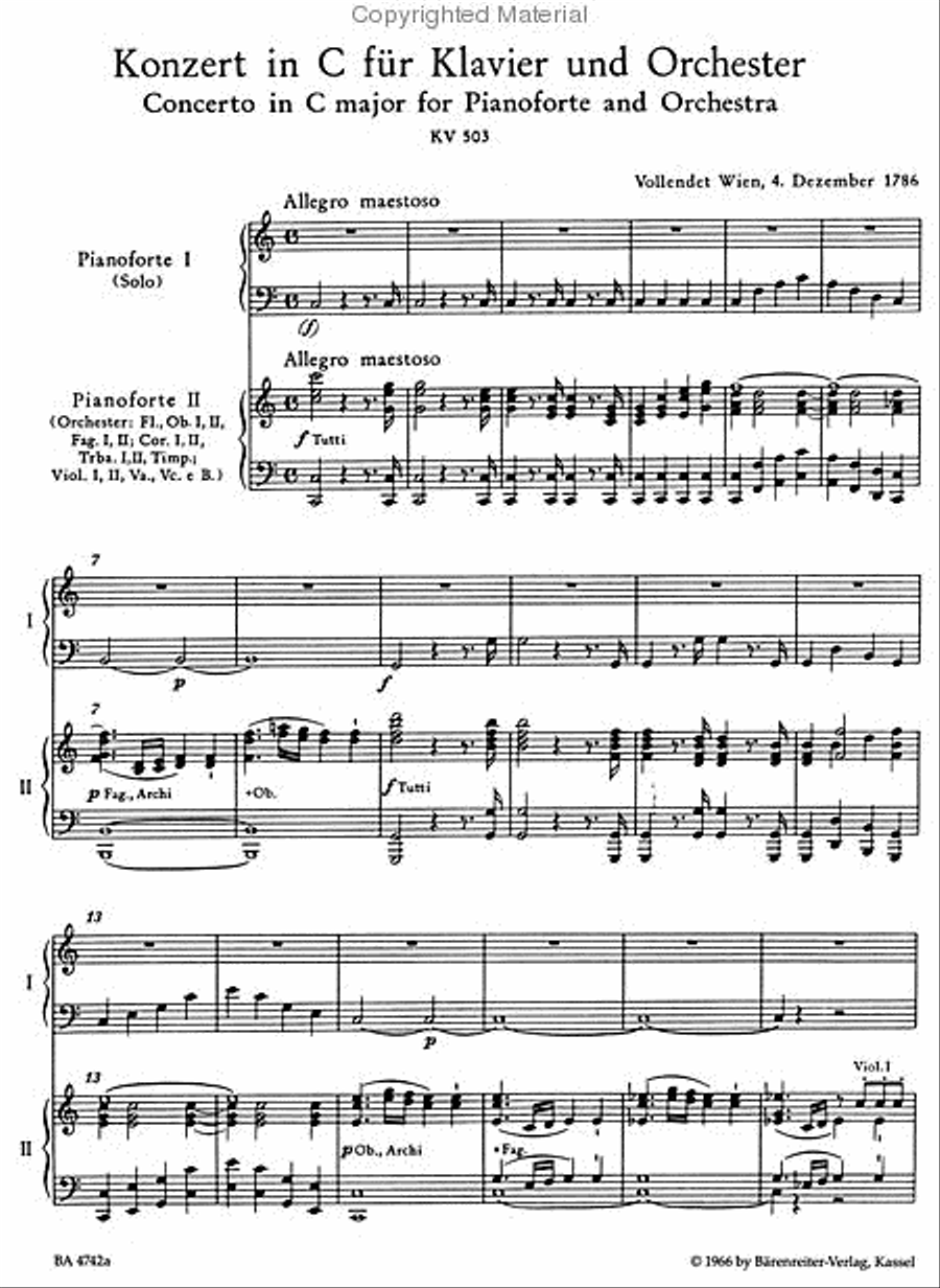 Concerto for Piano and Orchestra, No. 25 C major, KV 503 Piano Solo scores gallery preview page 3