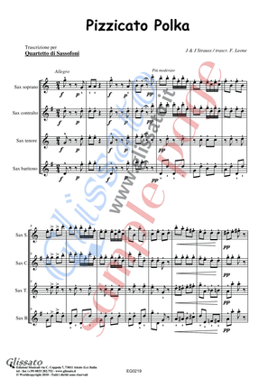 Book cover for Pizzicato polka - Saxophone Quartet satb (score & parts)