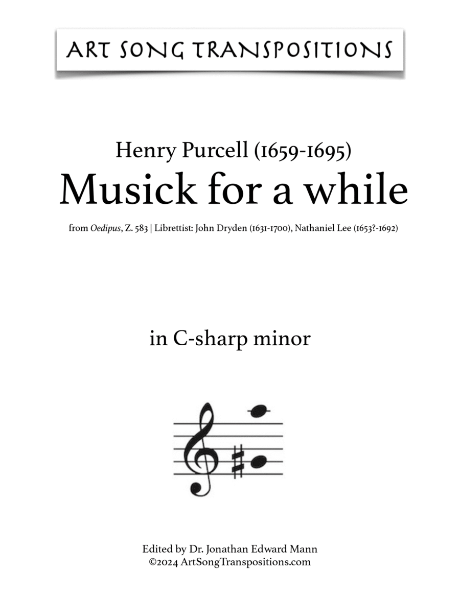 PURCELL: Musick for a while (in 9 keys: C-sharp, C, B, B-flat, A, A-flat, G, F-sharp, and F minor) Voice scores gallery preview page 1