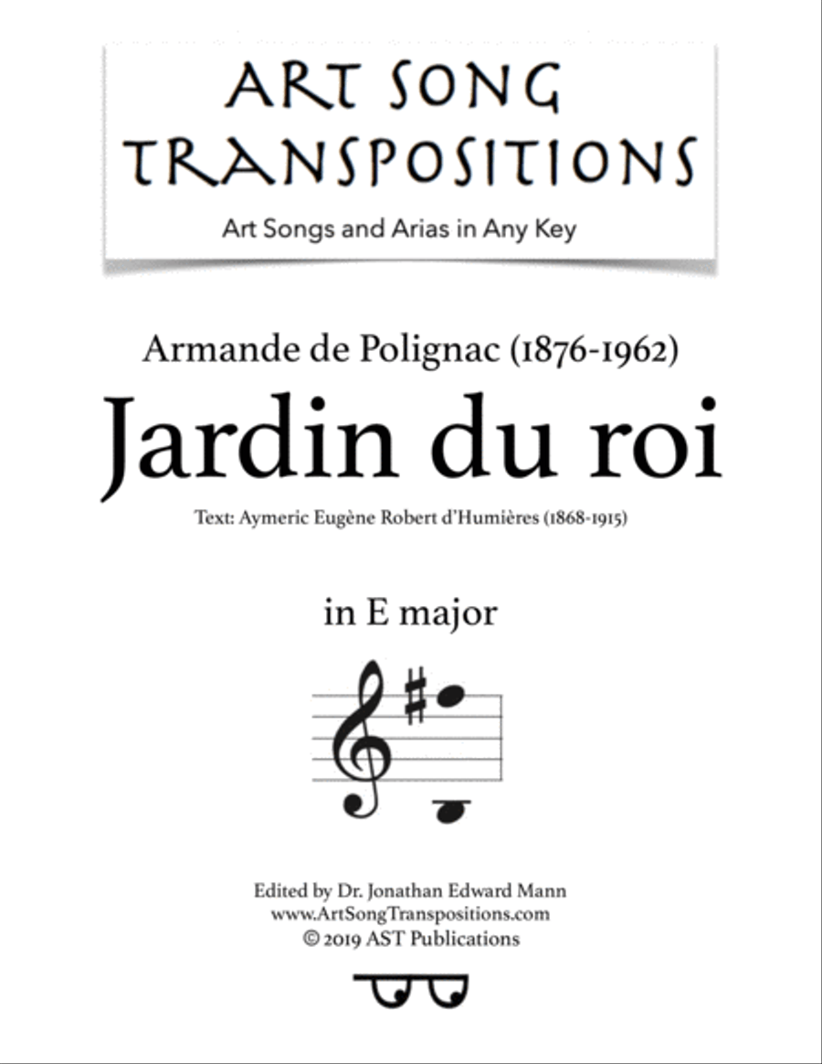 DE POLIGNAC: Jardin du roi (transposed to E major) Voice scores gallery preview page 1