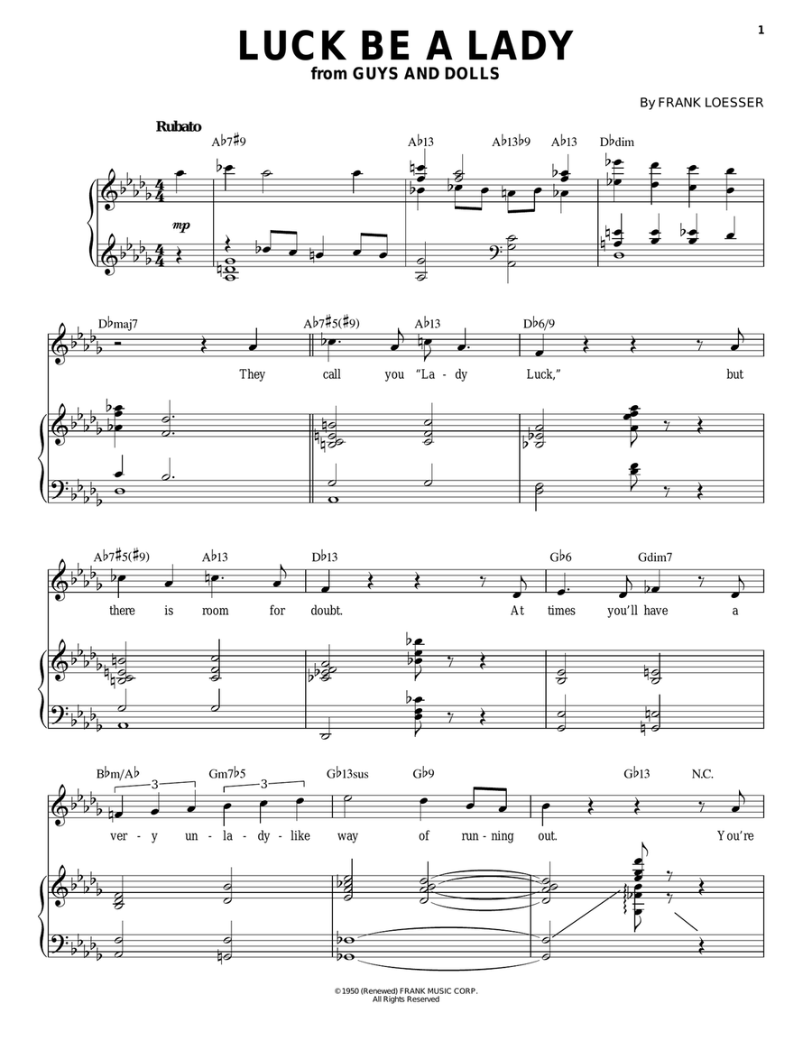 Luck Be A Lady Piano, Vocal scores gallery preview page 1