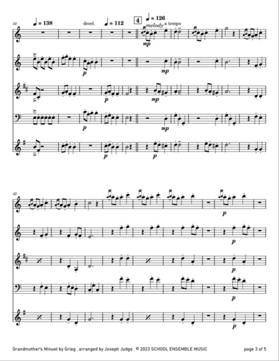 Grandmother's Minuet by Grieg for Woodwind Quartet in Schools Woodwind Quartet scores gallery preview page 3