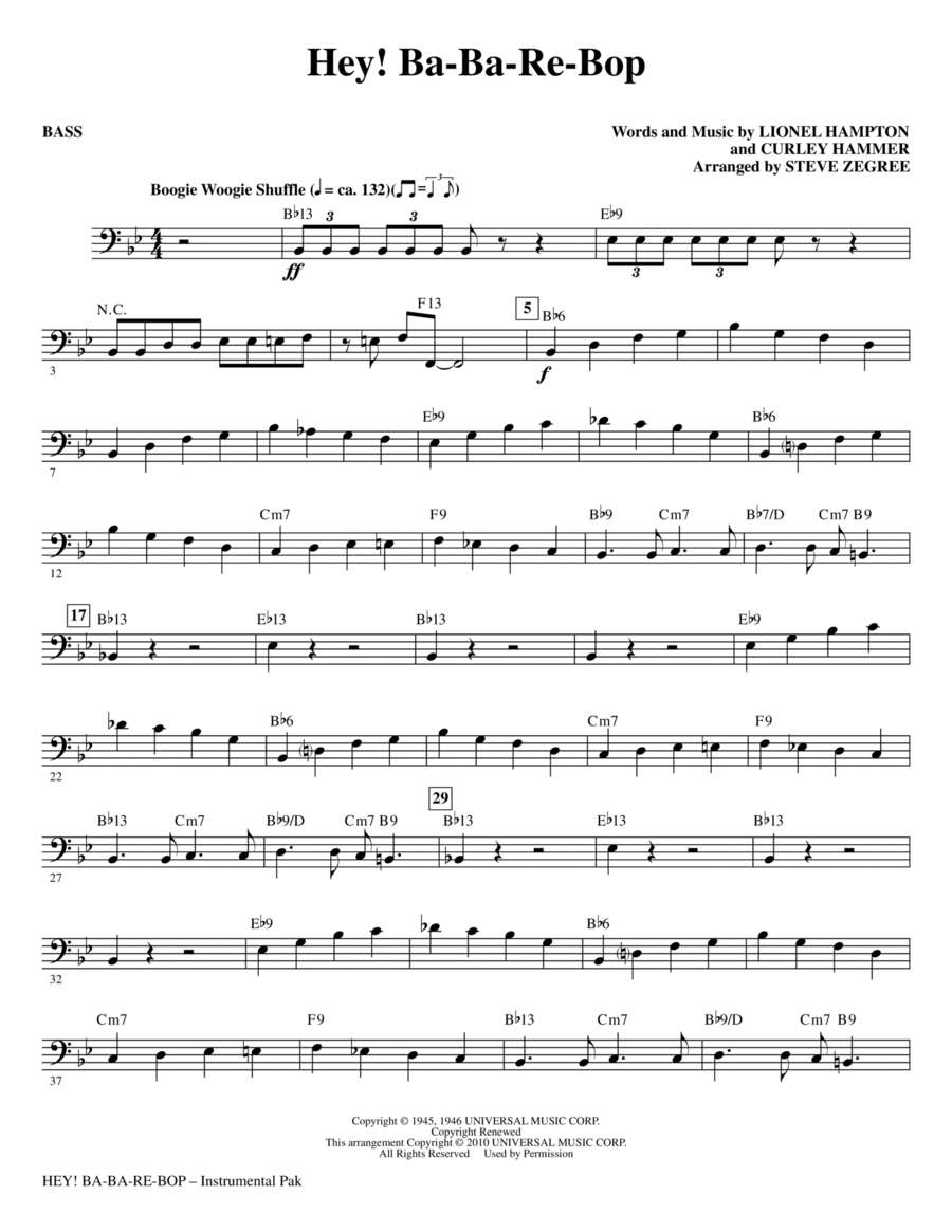 Hey! Ba-Ba-Re-Bop - Bass Hey! Ba-Ba-Re-Bop - Bass Choir scores gallery preview page 1