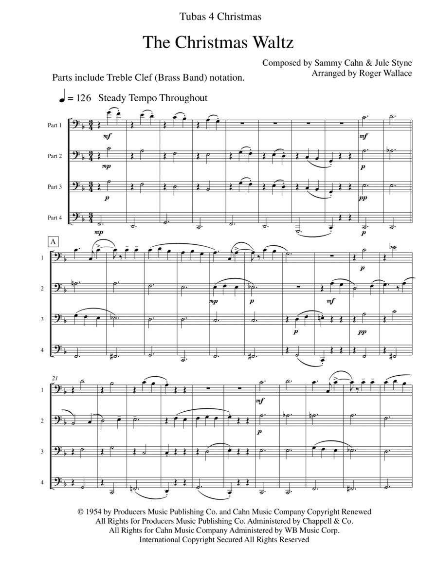 The Christmas Waltz Brass Quartet scores gallery preview page 1