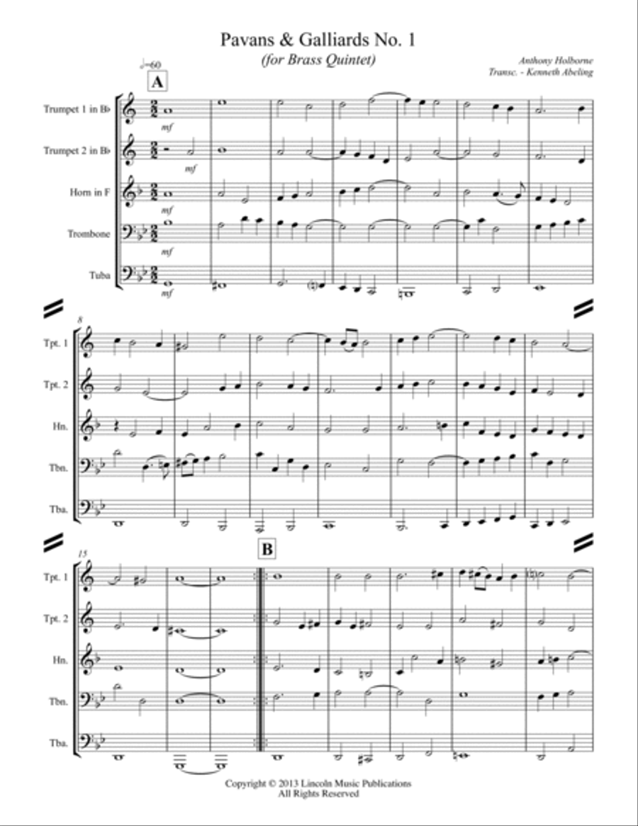 Holborne - 10 Pavans and Galliards (for Brass Quintet) Brass Quintet scores gallery preview page 2