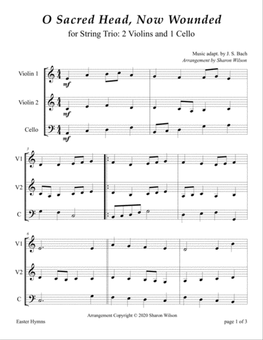 O Sacred Head, Now Wounded (for String Trio – 2 Violins and 1 Cello) String Trio scores gallery preview page 3