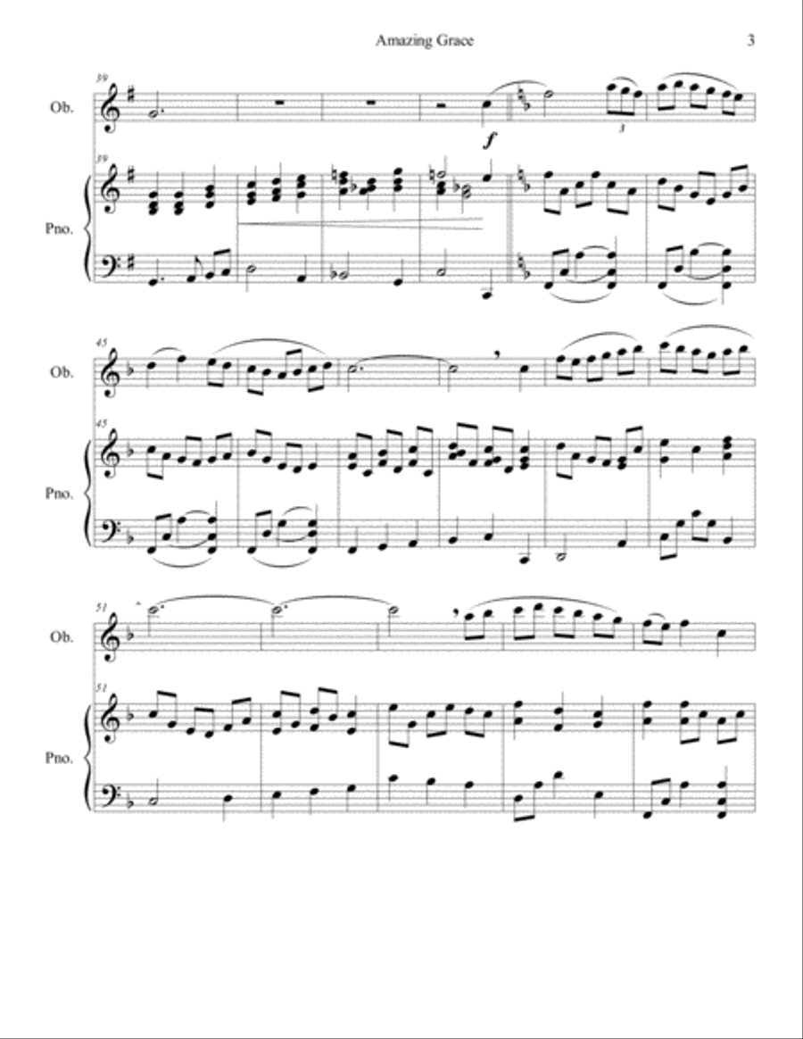 Amazing Grace for Oboe and Piano Piano scores gallery preview page 3