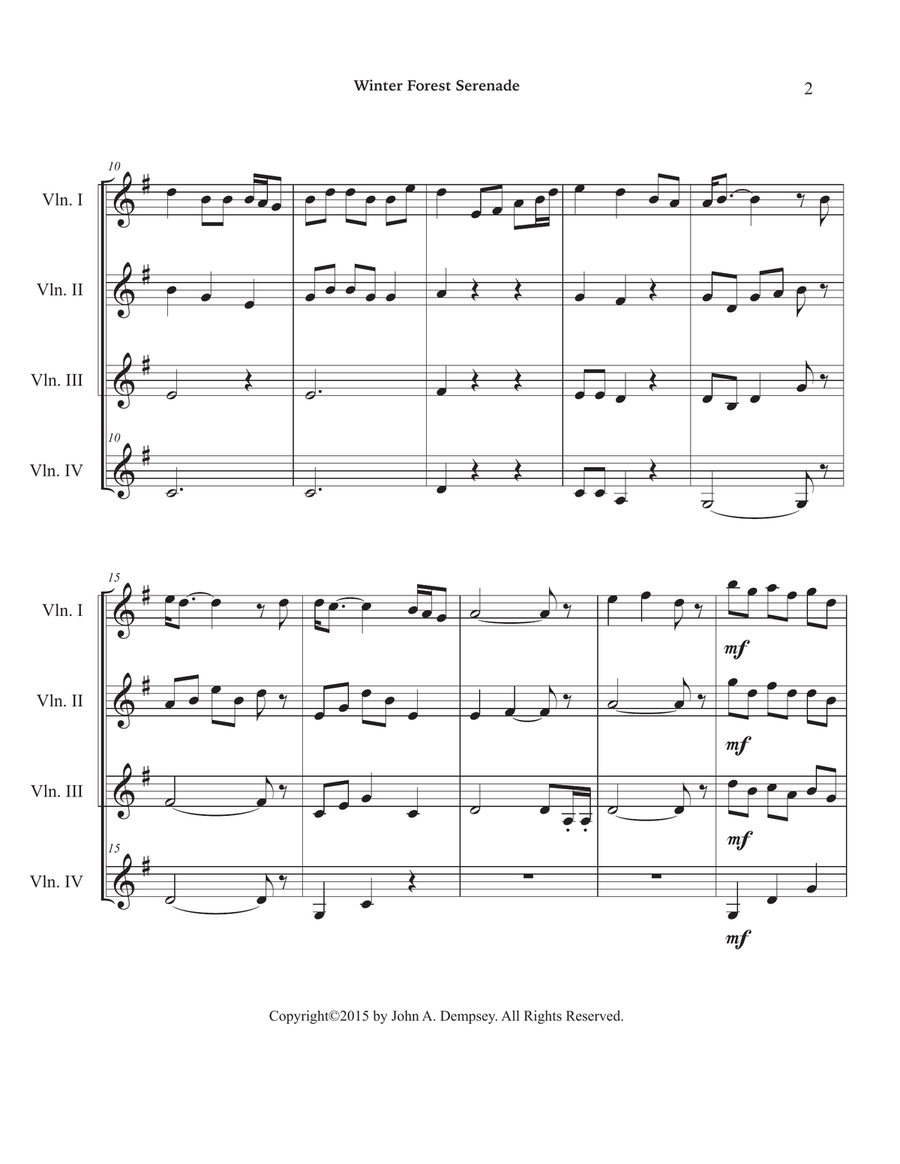 Winter Forest Serenade (Violin Quartet) String Quartet scores gallery preview page 6