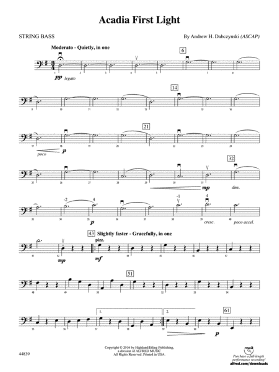 Acadia First Light: String Bass String Orchestra scores gallery preview page 1
