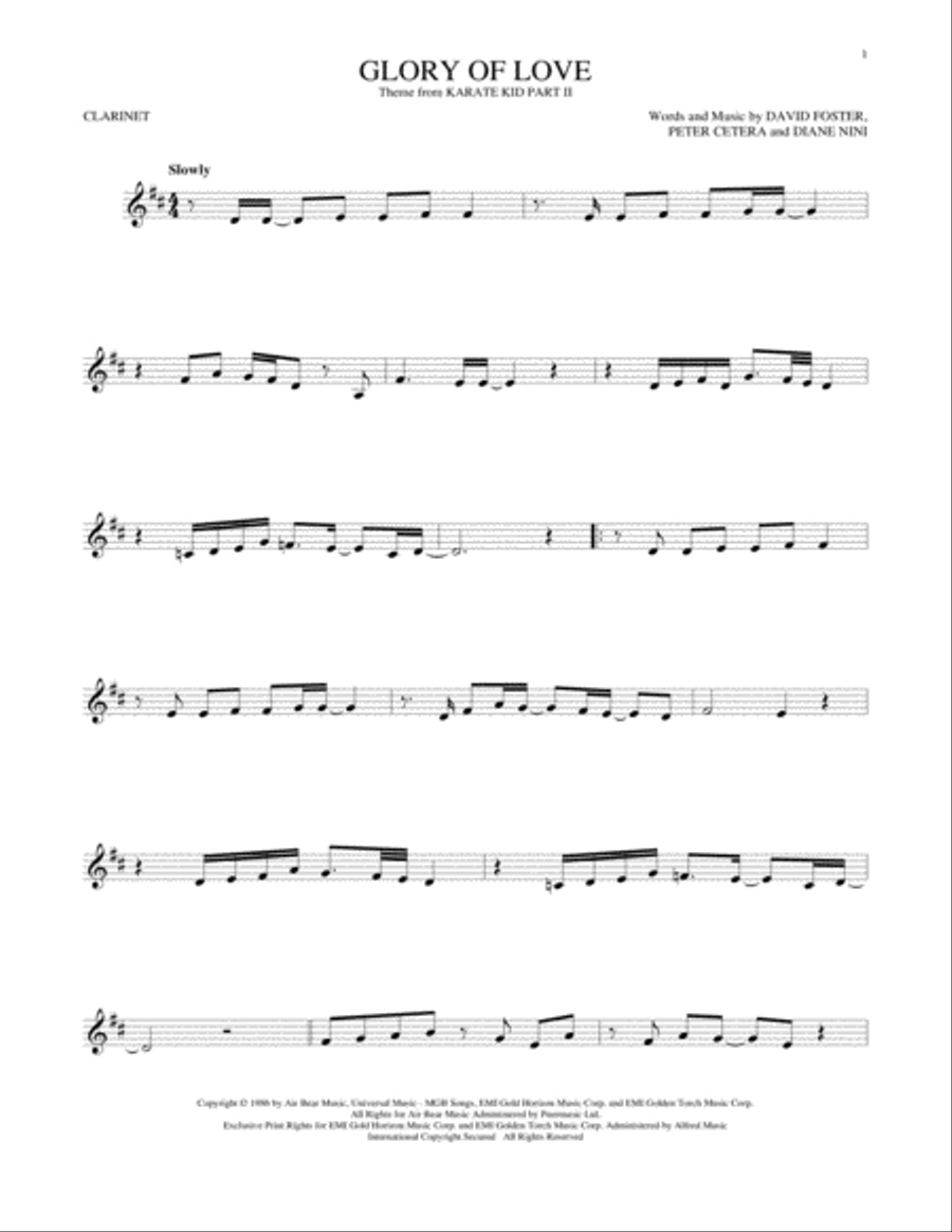 Glory Of Love Clarinet Solo scores gallery preview page 1