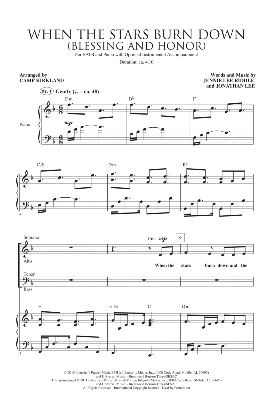 When The Stars Burn Down (Blessing And Honor) 4-Part scores gallery preview page 1