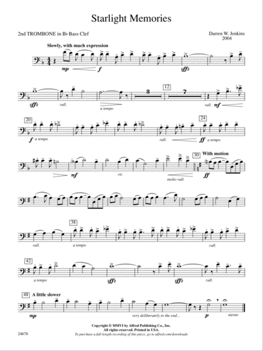 Starlight Memories: (World Part) 2nd B-flat Trombone B.C. Concert Band scores gallery preview page 1