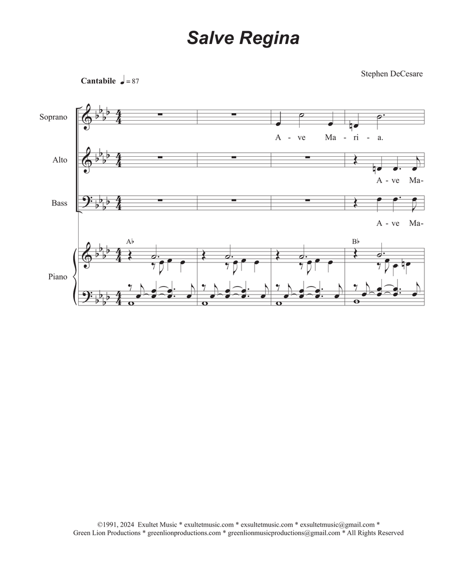 Salve Regina in A-flat (Vocal Trio - (SAB) 3-Part scores gallery preview page 1