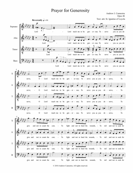 Andrew Cannestra - Prayer for Generosity for SATB a capella