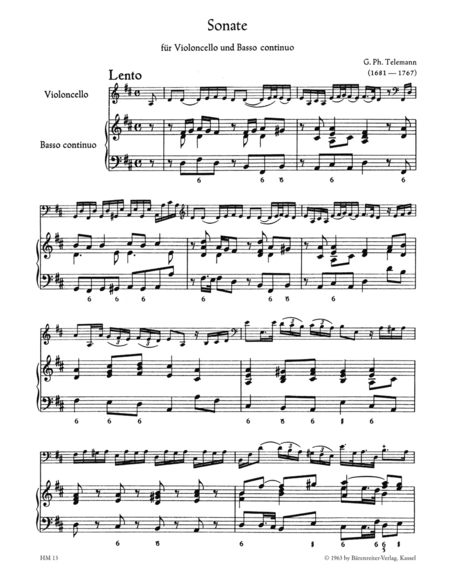Sonate for Violoncello and Basso continuo D major TWV 41:D 6