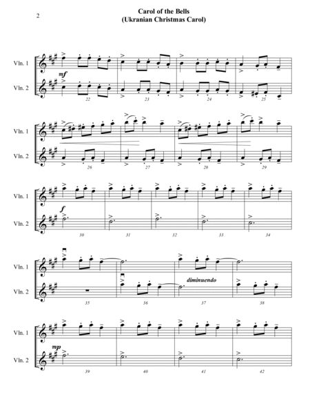 Carol of the Bells (Ukrainian Carol) - Violin Duet - Intermediate image number null