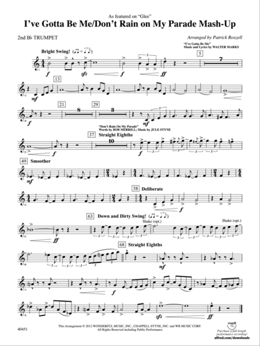 I’ve Gotta Be Me / Don’t Rain on My Parade Mash-Up: 2nd B-flat Trumpet Full Orchestra scores gallery preview page 1