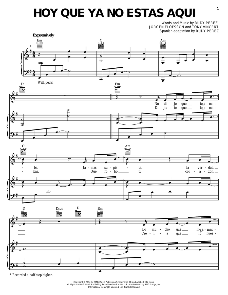 Hoy Que Ya No Estas Aqui Piano, Vocal, Guitar scores gallery preview page 1