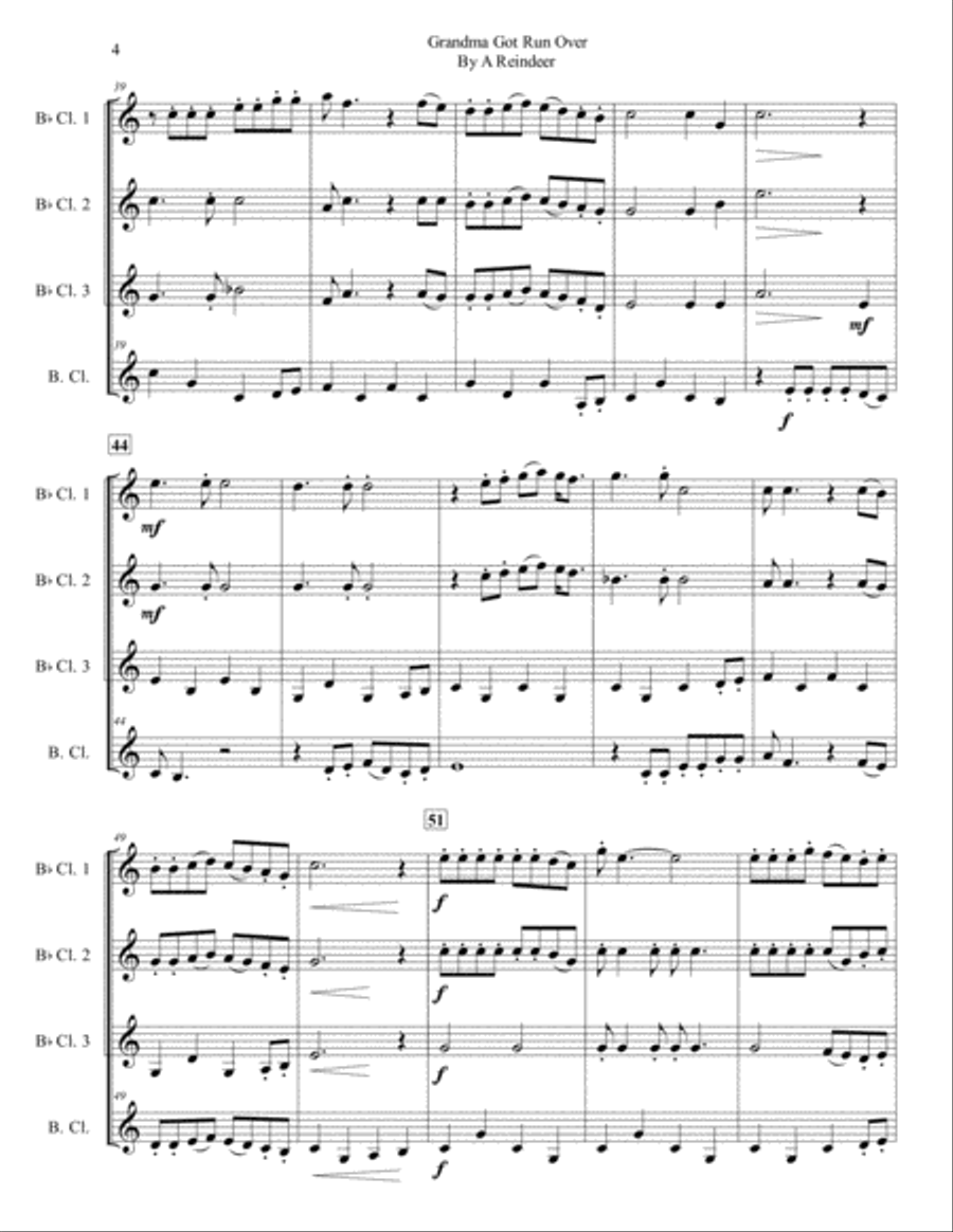 Grandma Got Run Over By A Reindeer Woodwind Quartet scores gallery preview page 5